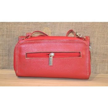 Portfel torebka skórzana czerwona z kwiatowym kolorowym haftem .